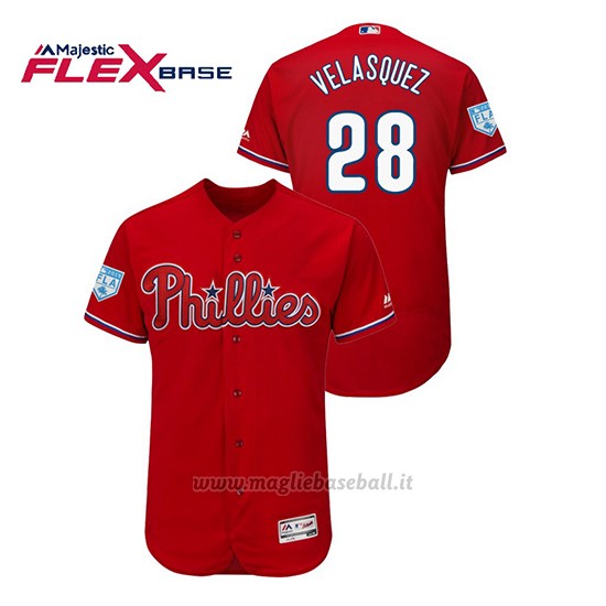 Maglia Baseball Uomo Philadelphia Phillies Vince Velasquez 2019 Entrenamiento De Primavera Flex Base Rosso